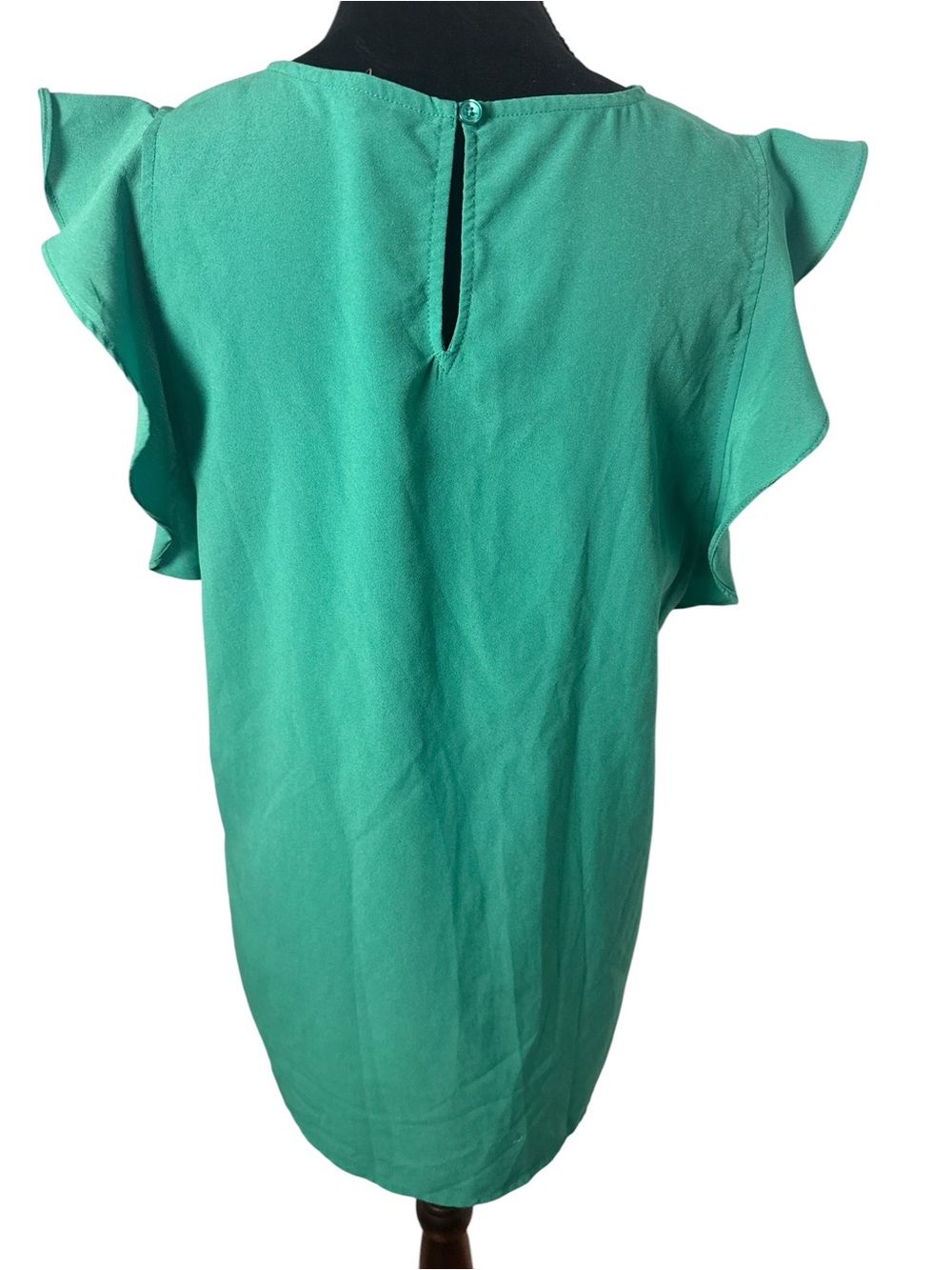 Banana Republic | Emerald Green Ruffle Cap-Sleeve Blouse | Sz M - Picture 4 of 6